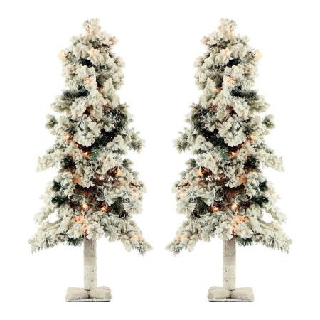 Almo Fulfillment Services Fraser Hill Farm Artificial Christmas Tree - 3 Ft. Snowy Alpine Tree - Clear Lights - Set of 2 FFSA030-1SN/SET2